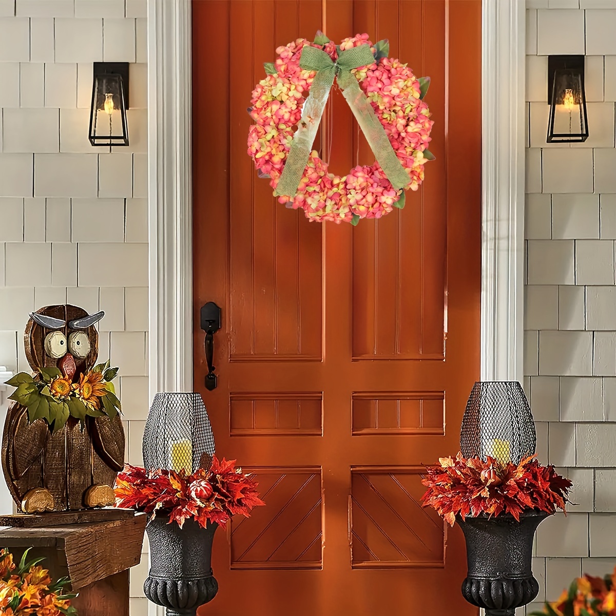 

45cm/17.72in Thanksgiving Autumn Wreath Door Hanging Hydrangea Garland Door Hanging Artificial Flower Decoration Garden Wind Wall Hanging