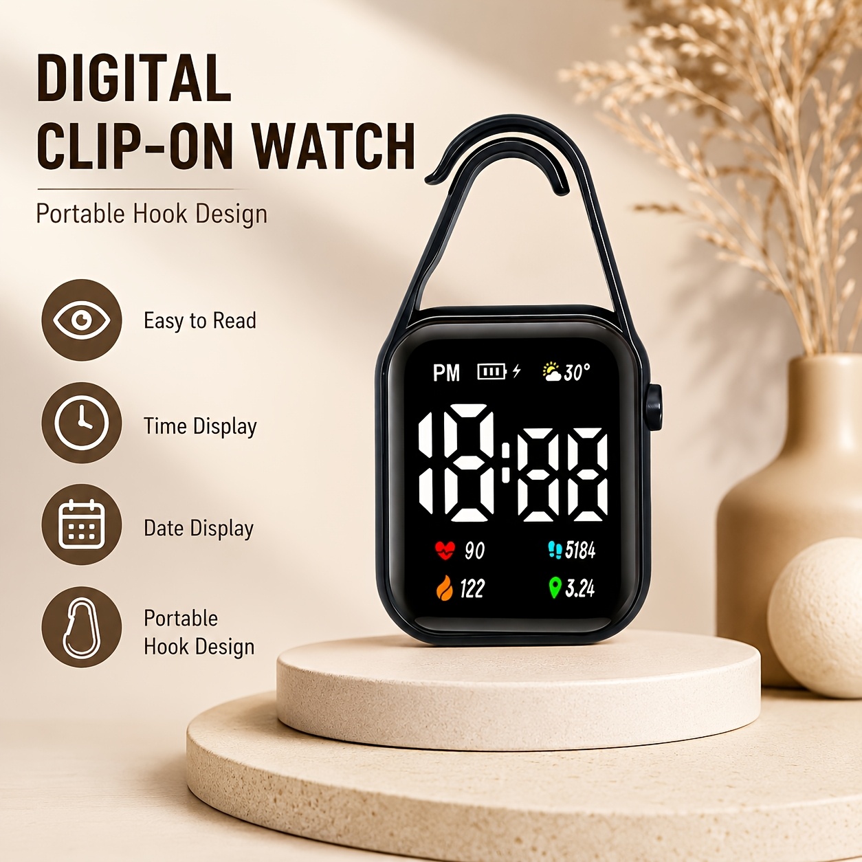 5-Pack Matte Black Square Electronic Watch Set, Unisex