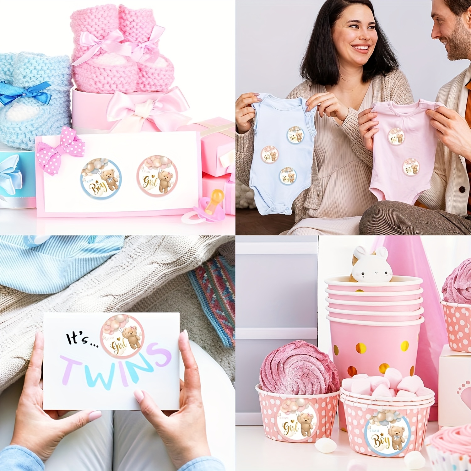 Image of 80pcs Cute Bear Sticker Rolls Team Boy Team Girl Gender Reveal Paper Stickers Self-adhesive Decorative Round Stickers For Baby Shower Gender Reveal Party Supplies