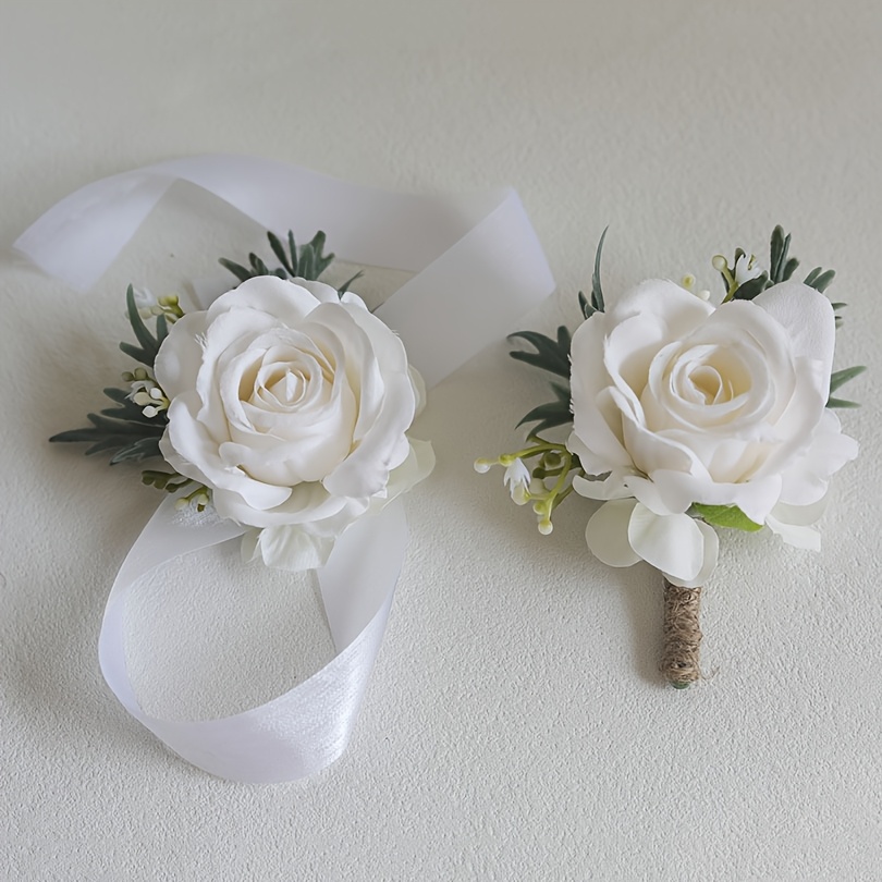E-shop 2er-Set simuliertes florales Samt, Rosen-, Handgelenk-Blumenbänder, geeignet für Hochzeiten, Tanzveranstaltungen, Partys, formelle Anlässe,