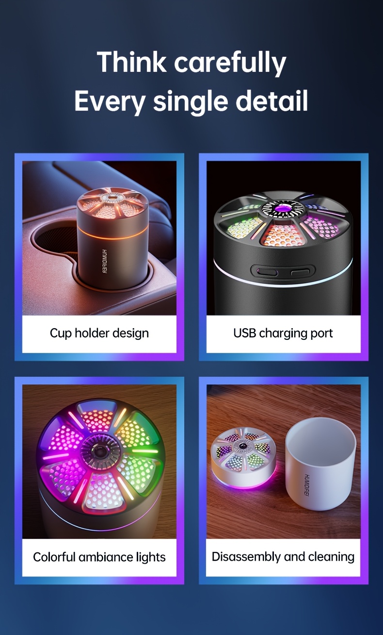Set de 2 mini umidificatoare de aer de 180ML, cu lumini de noapte colorate și difuzoare de uleiuri esențiale, perfecte pentru casă, dormitor și utilizare în mașină, funcționează silențios