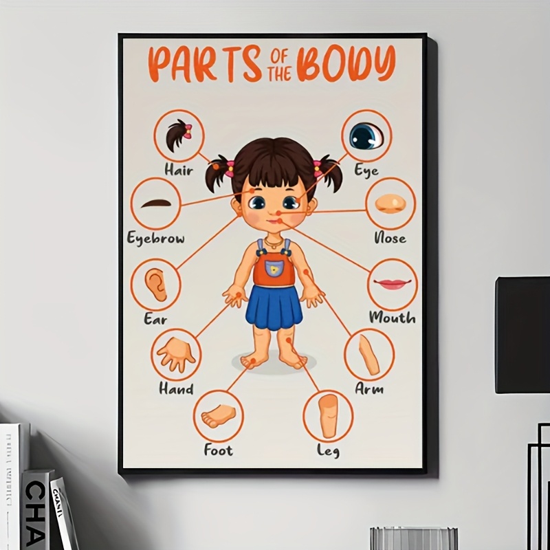 TEMU 2d Flat, 2d Flat, 1pc Educational Poster Depicting Human Body Parts, A Frameless Canvas Wall Decoration Suitable For Game Rooms And , Serves As