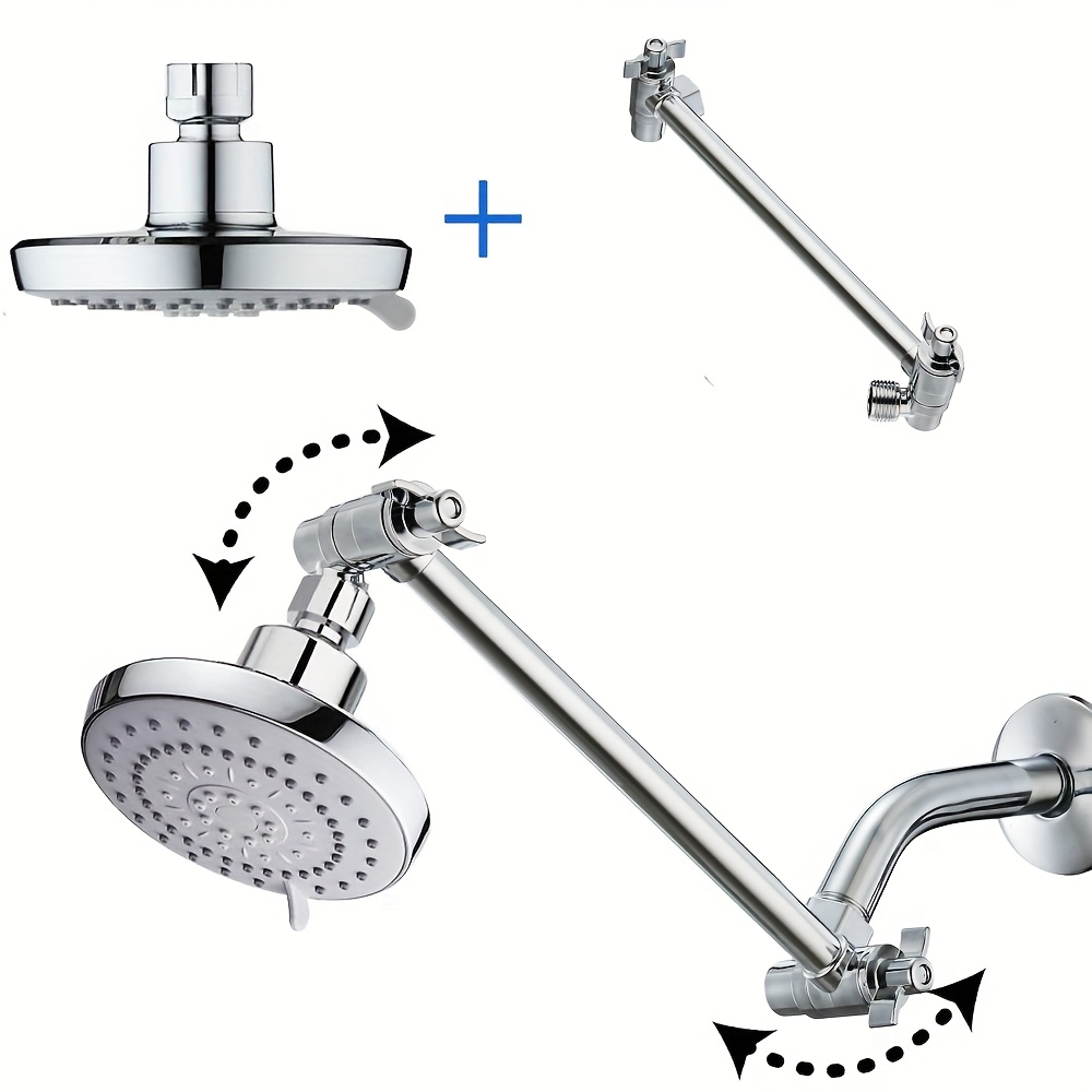 5-Mode Adjustable High Pressure Rainfall Shower Head with Extension Arm