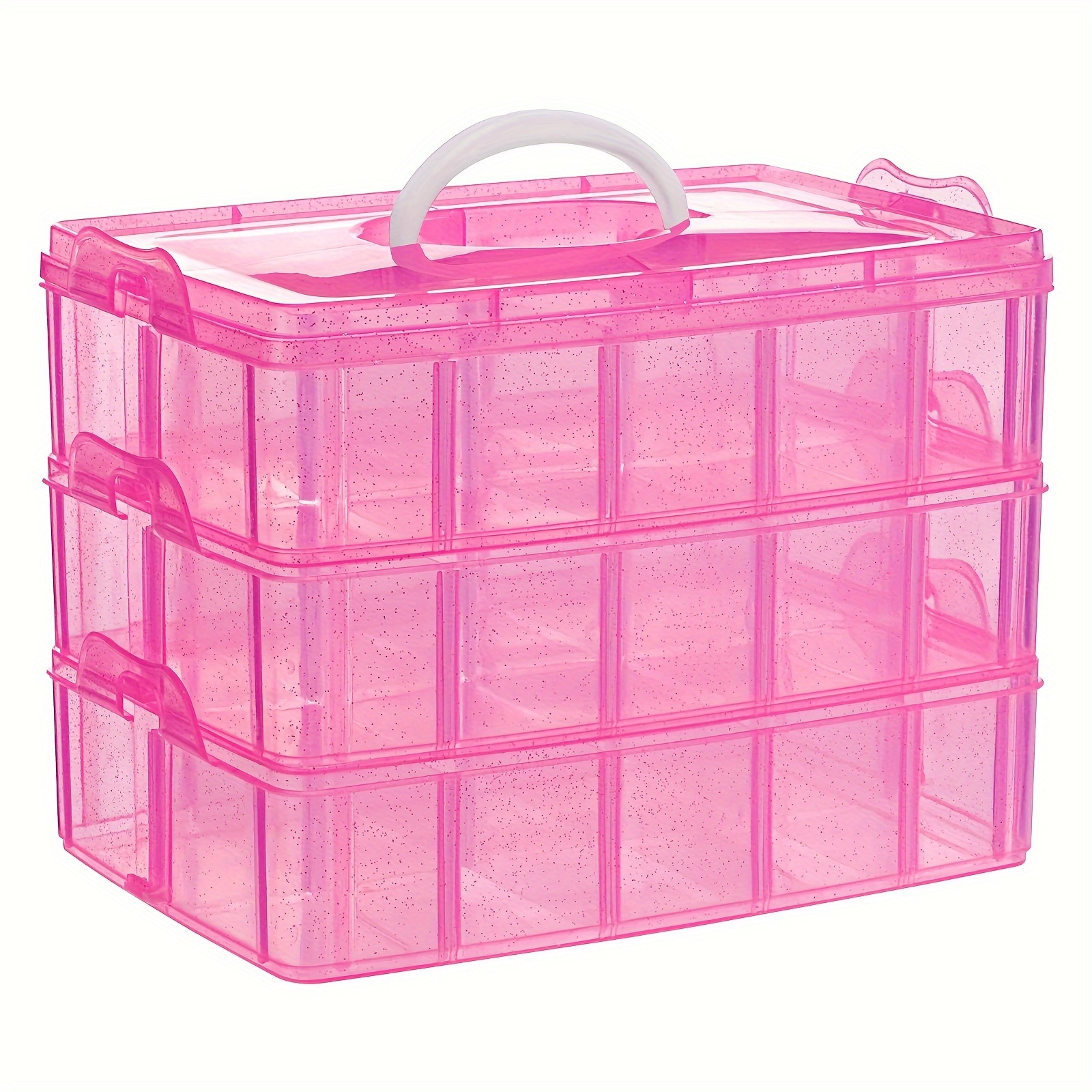 

1 Pc 3-tier Pink Craft Storage Container, Stackable Organizer Box With Dividers For Art Supplies, Beads, Washi Tapes, Seed, Hair Accessories, Nail, 9.5x6.5x7.2in