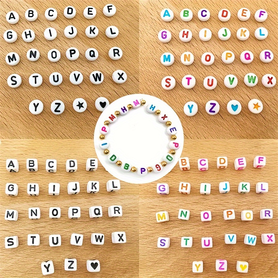 Square Round Shape English Letter Pattern Beads Diy Jewelry - Temu Ireland