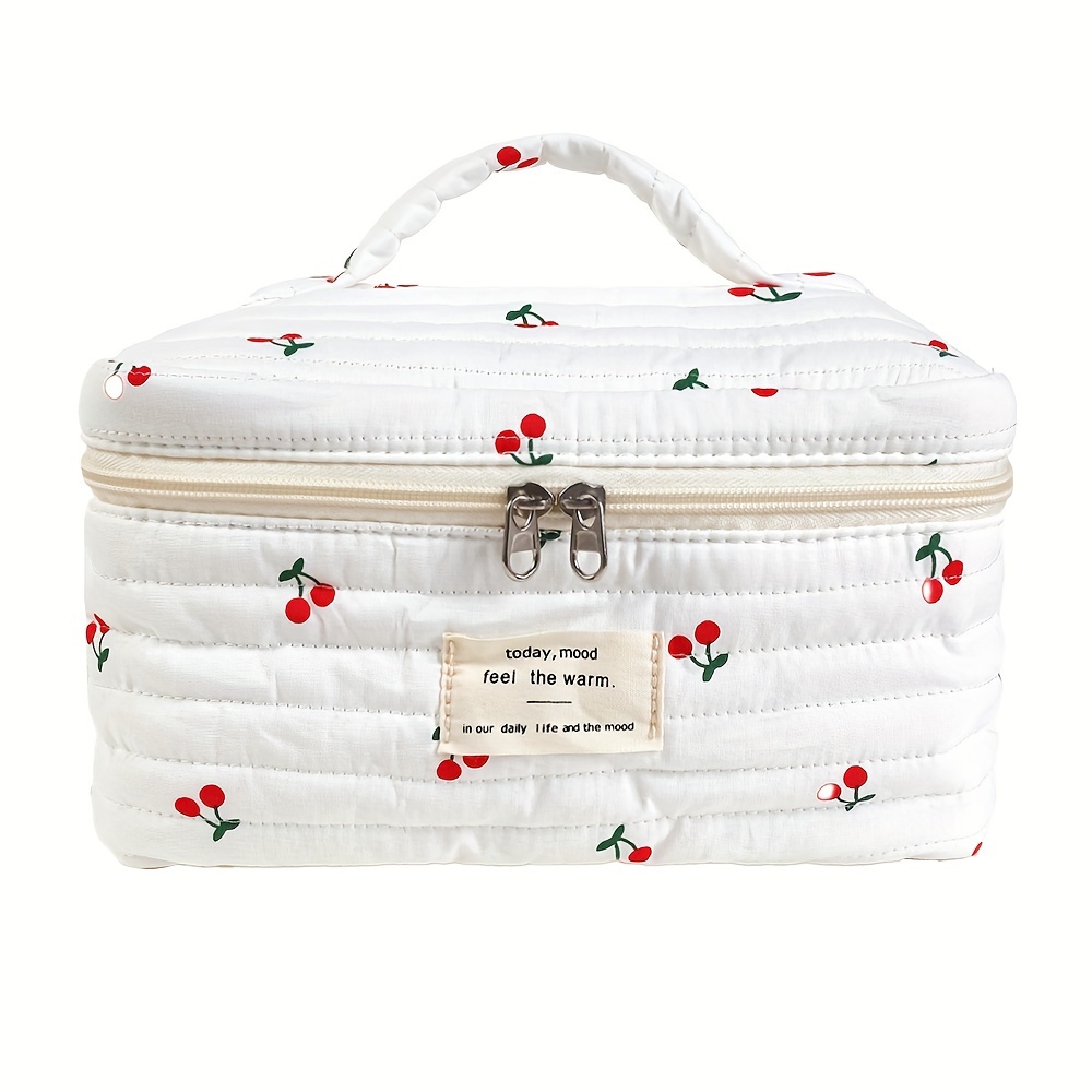 

1pcs Cherry Print Cotton Cosmetic Bag Set For Women And Girls, Unisex-adult Travel Toiletry Organizer, Non-waterproof Unscented Makeup Pouch Gift