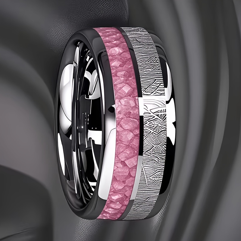 TEMU Anillo Elegante de Acero de Tungsteno - Incrustación Rosa y , Regalo de Joyería para Boda/Aniversario/San Valentín, Anillo Duradero para Uso