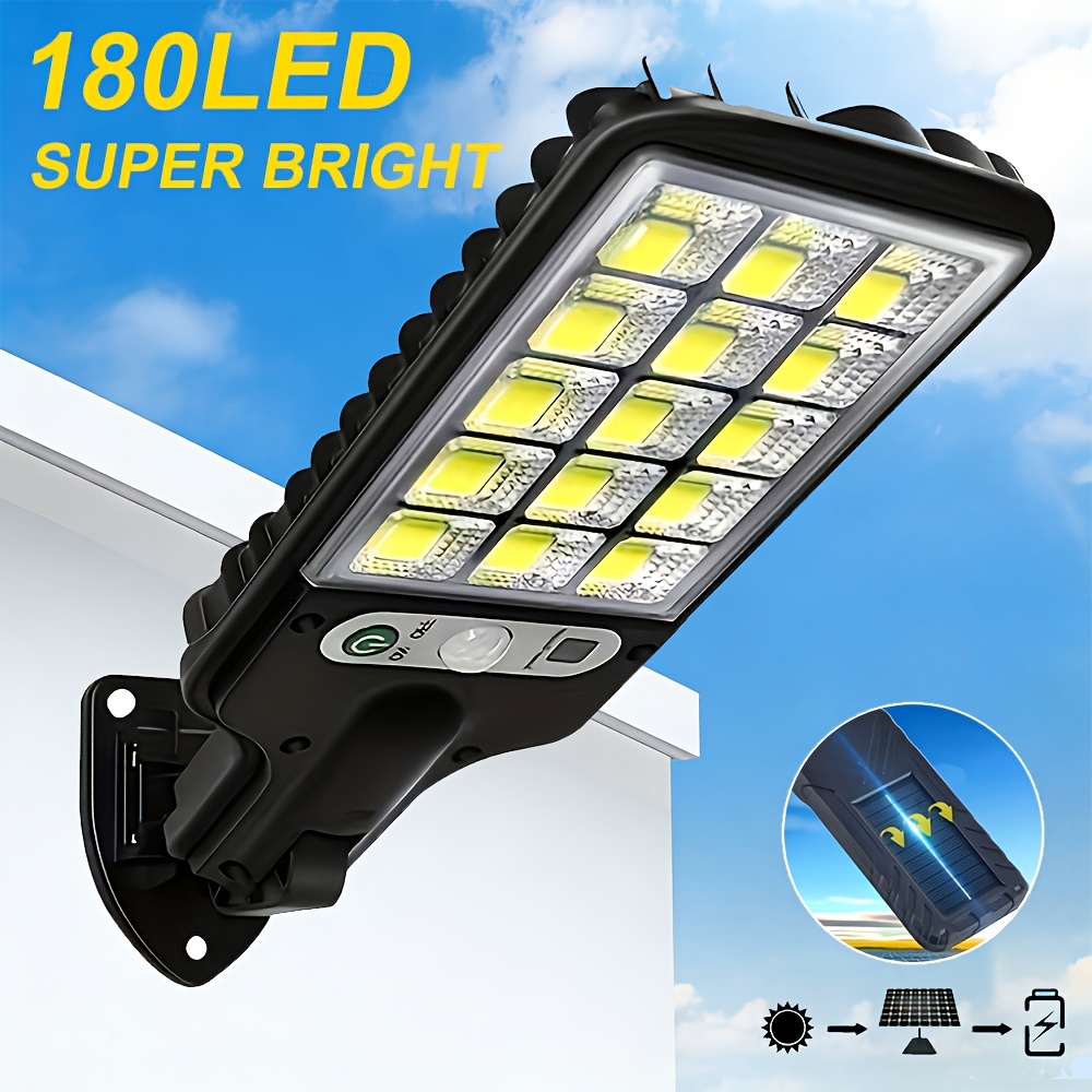 TEMU Lampe Solaire de Rue, 15-LED 180 COB Éclairage Solaire Extérieur avec Détecteur de Mouvement et 3 d'Éclairage Idéal pour Cours, Garages, Allées,