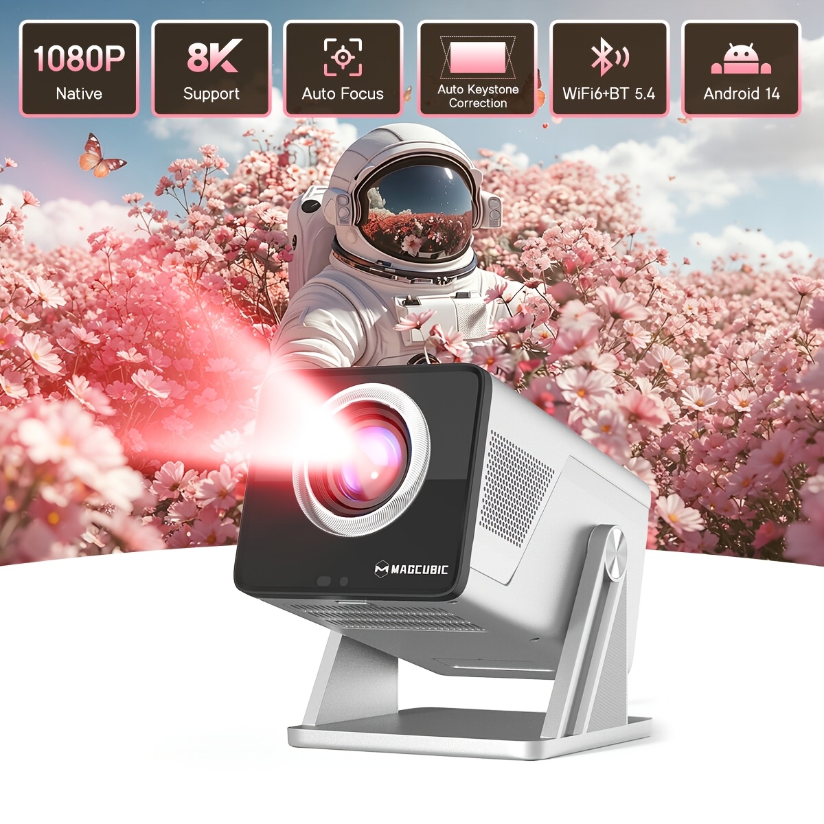 Image of Magcubic 14 Projetor Adjustable 180° Stand Rotating Projector 1700ansi Native 1080p Support 8k Built-in 5w Speaker With Auto Correction Smart Projector For Phone Video Office Presentations