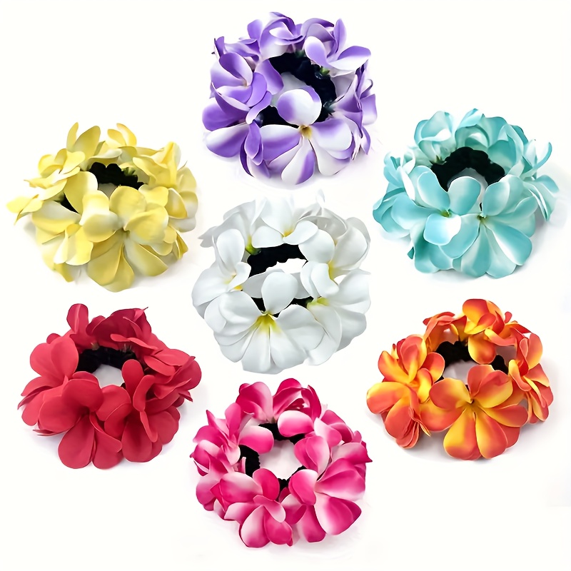 7pcs Set, Women's Gradient Simulation Flower Elastic Rubber Band Hair Ring, Spring And Summer Valentine's Additions, Bohemian Style