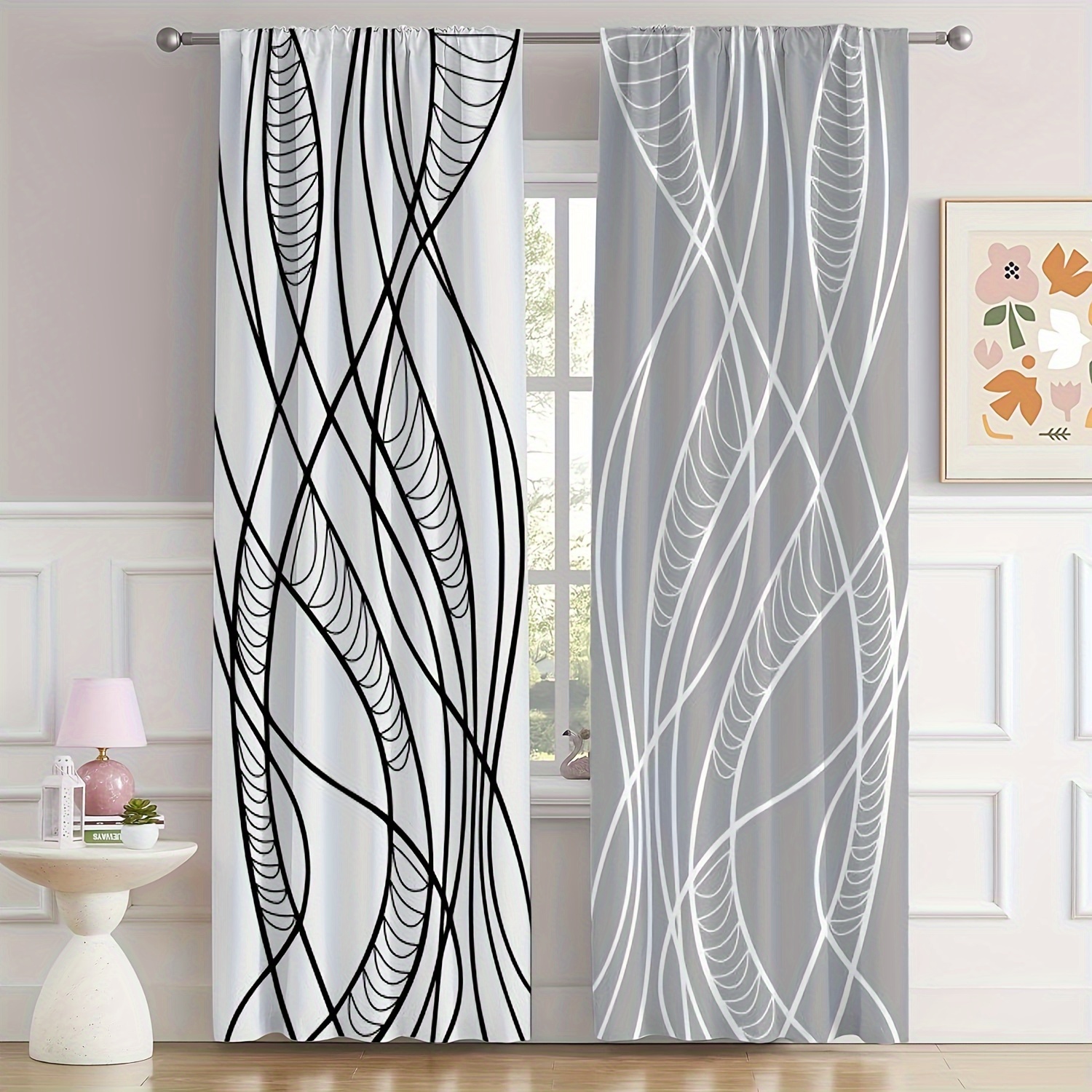 

2pcs/set, Artistic Style Pattern Printed Blackout Curtains, Machine Washable, Artistic Decor For Bedroom & Living Room, Room Decor, Home Decor