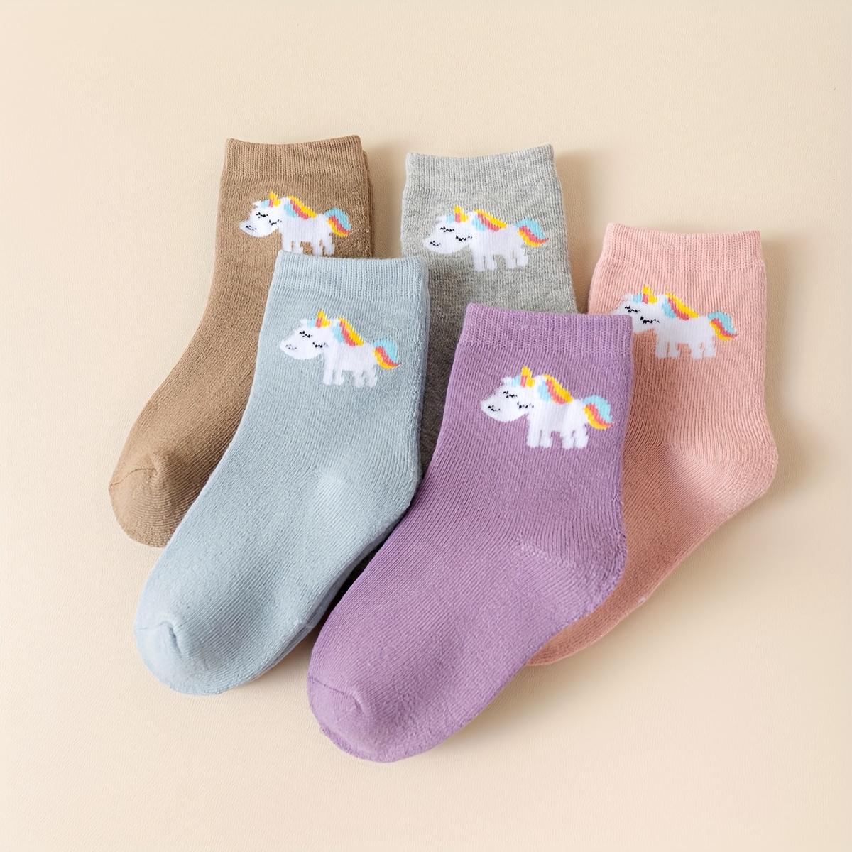 Image of 5 Pairs Of Girls' Looped Socks With Thick In , Cute Solid Color Socks, Children's Warm Low Tube Socks, Long-lasting And No Ventilation, Suitable For Matching With Small Skirts