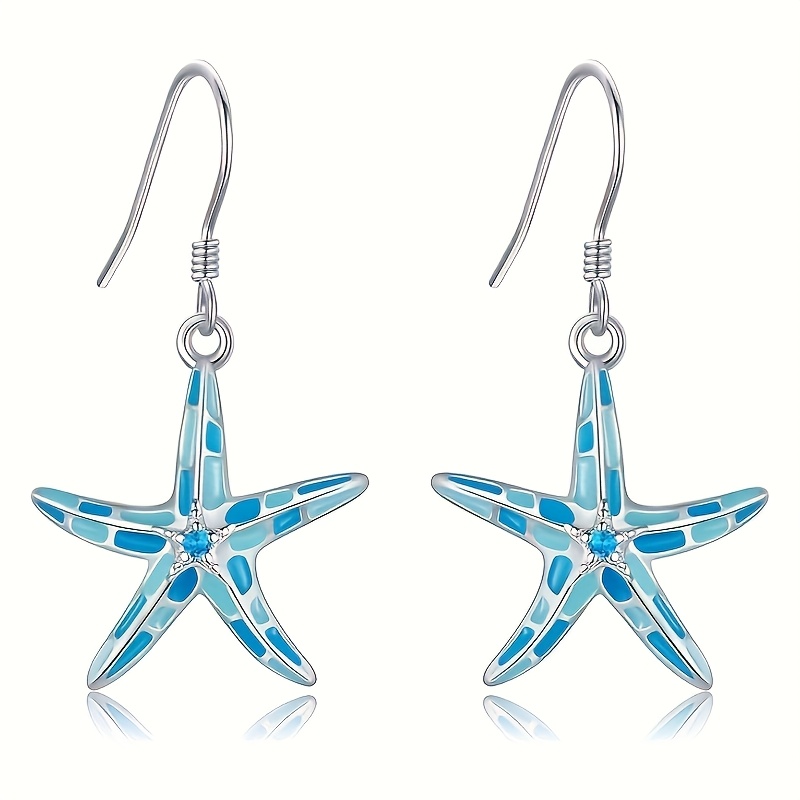 TEMU 1 Pair Of Bohemian Starfish Rhinestone Pendant Earrings, Summer Women's Beach Earrings, Suitable For Women' Party Party Wear, For Women's