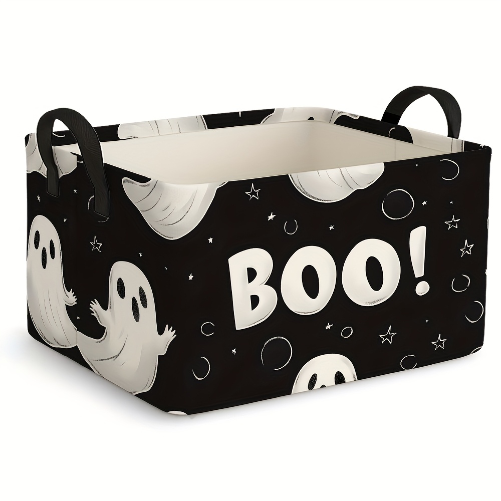 TEMU 1pc,large Foldable Storage Basket Featuring A Halloween Design, This Basket Serves As An Open Storage Box.rectangular Fabric Storage Container