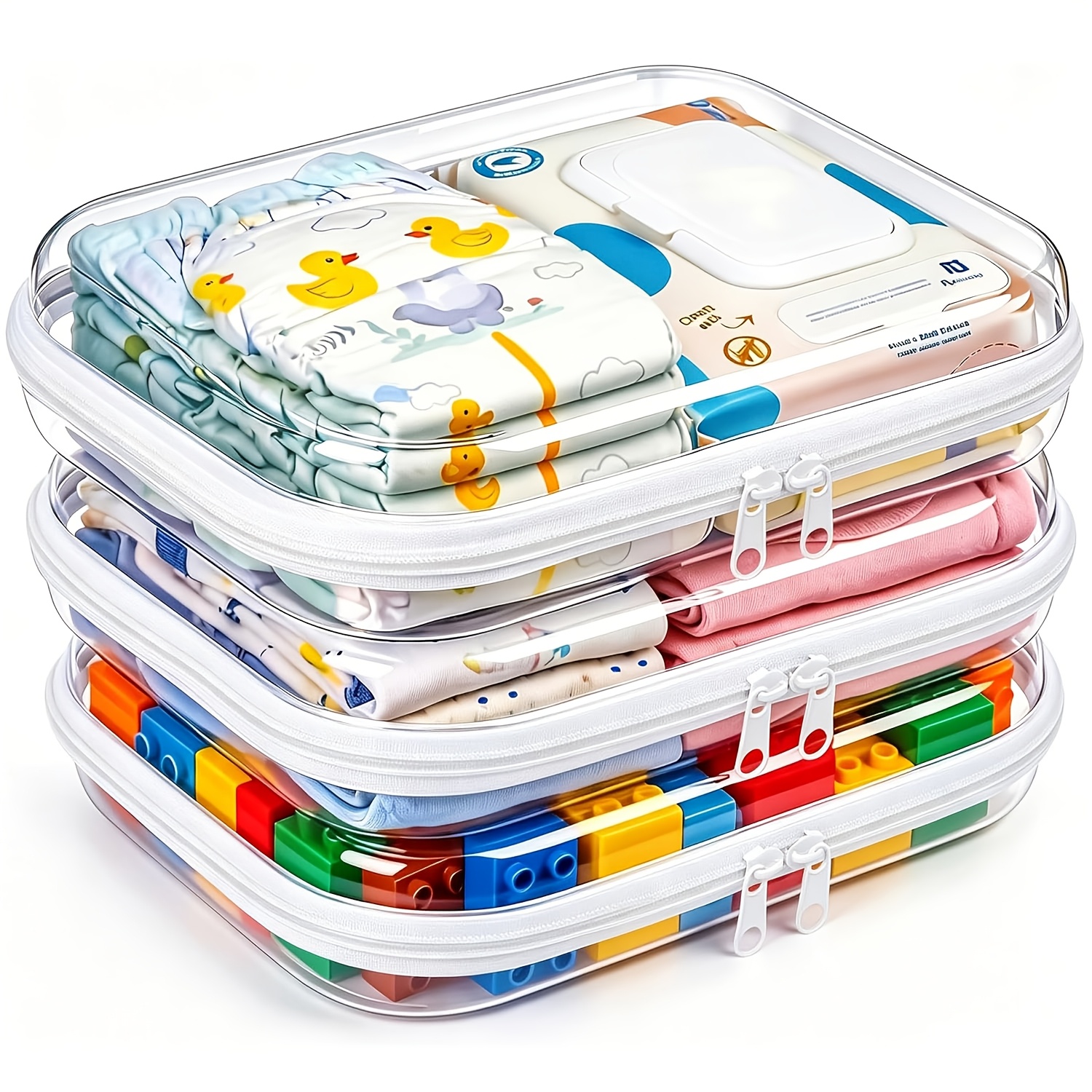 TEMU 3/4/5 Pack Clear Hard Shell High Quality Plastic Zipper Case Suitable For Travel Essentials, Rfid Blocking Suitable For Wipes, Clothes, Makeup &