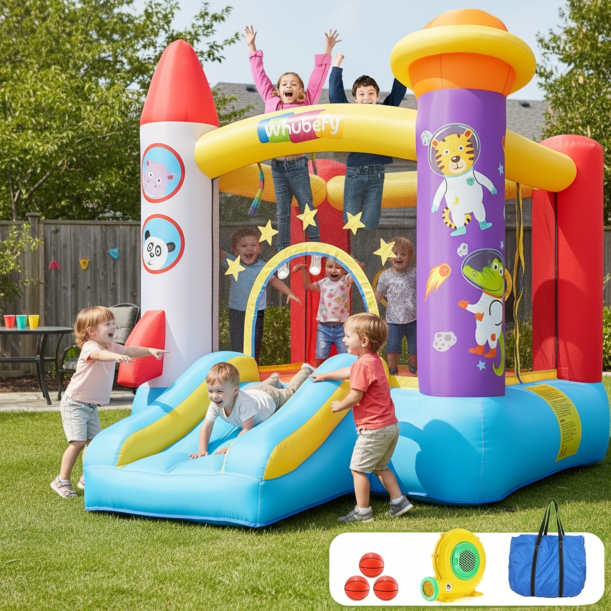 TEMU Maison de Gonflable avec Toboggan, Machine à Robuste, Piquets, Patchs de Réparation et Sac de Rangement, de Saut Gonflable pour Enfants de 3 Ans
