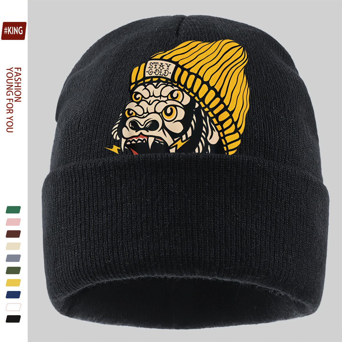 TEMU 1 pz Senza Tesa a con Stampa Mostro Gorilla Fantasy Multi-, Stile Americano, Cappello Pullover Fine /Inverno per , per , Ciclismo, Skateboard,