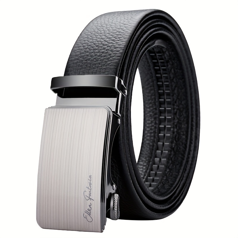 Image of Oyifan 1pc Men's Business Belt, Alloy Automatic , Made Of High-quality Second Layer Cowhide, Simple And Stylish Design, Fits All, Suitable For Suits And Jeans For Daily Wear, Men's Gift