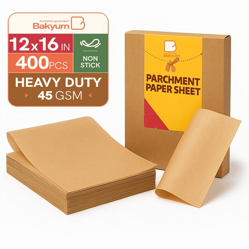 200 220 300 400pcs   heavy duty parchment paper sheets 12x16 inches 45gsm non stick oil proof double silicone coated precut baking paper for cooking grilling air fryer steaming frying unbleached safe for oven induction christmas thanksgiving easter halloween hanukkah stackable roll alternative Product details 1
