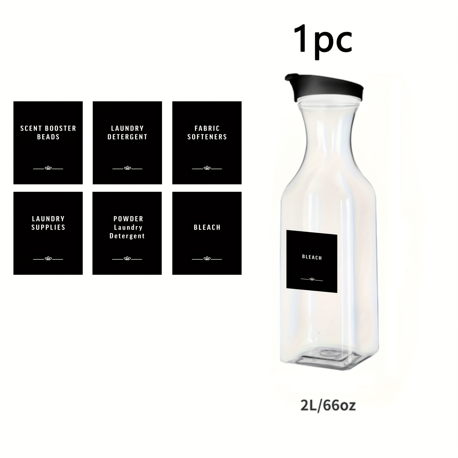 E-shop 1 Stück - 1L/1,5L/2L Badezimmer-Organizer Set, quadratischer Spender für Waschmittel, und Duftverstärker, Kunststoffbehälter mit Etiketten,