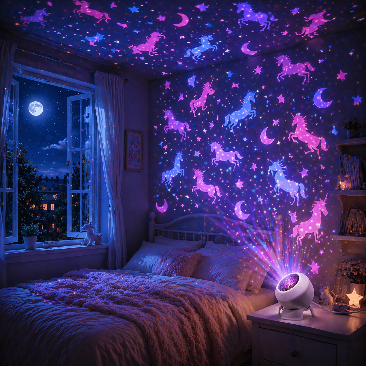 TEMU Unicorn Dynamic Rotating Projection Light, Usb Powered, 360 Degree Adjustable, Projects Romantic Unicorn Patterns, Warm And Atmosphere, Suitable