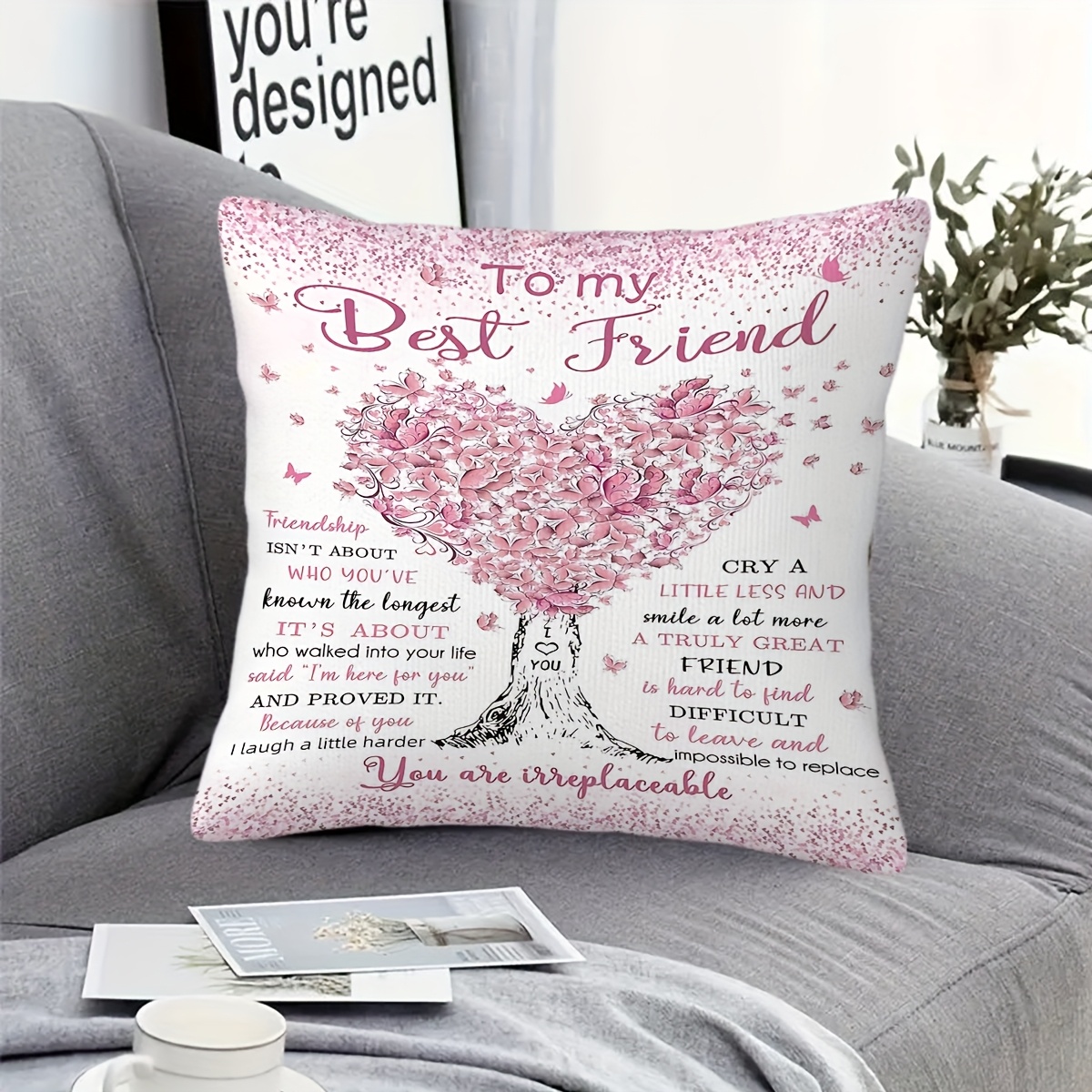 TEMU 1pc, Pink Friend Pillowcase, Short Plush Pillow Cover, Single-sided Print (pillow Insert Not Included) Suitable For Decorating Bedrooms, Living
