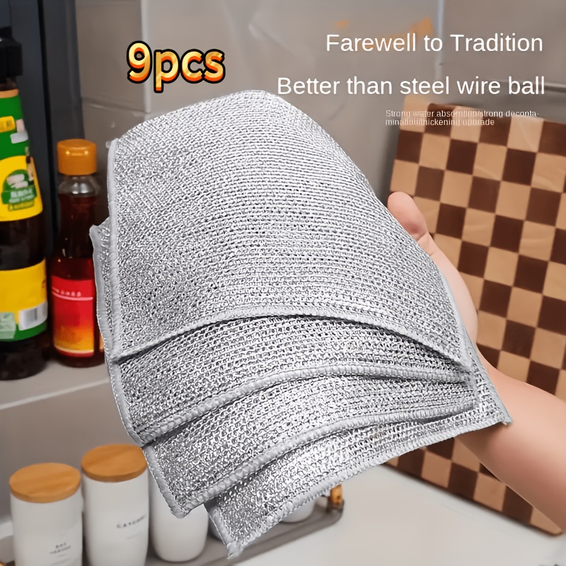 TEMU 9pcs Stainless Steel Wire Mesh Dishcloths - Reusable Multipurpose Cleaning Wipes, Suitable For Kitchen, Bathroom, Tableware And Countertops -