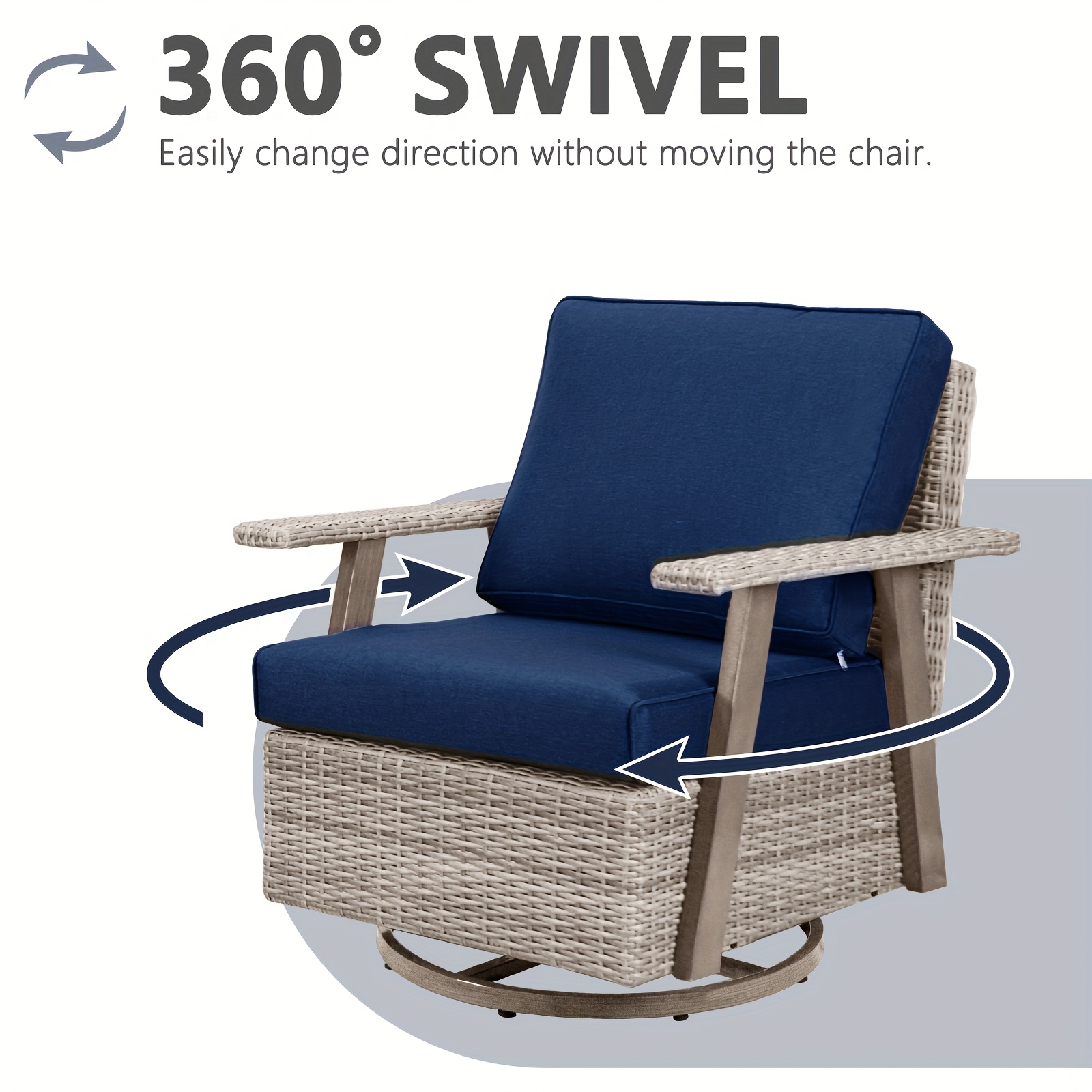 2pcs Oversized Outdoor 360°Swivel Rocker Patio Chairs Set, 2pcs Oversized Rocking Chair, Outdoor Swivel Rocking Glider Chairs Set Of 2, PE Wicker Rattan Outdoor Patio Swivel Rocking Furniture Set for Garden Porch