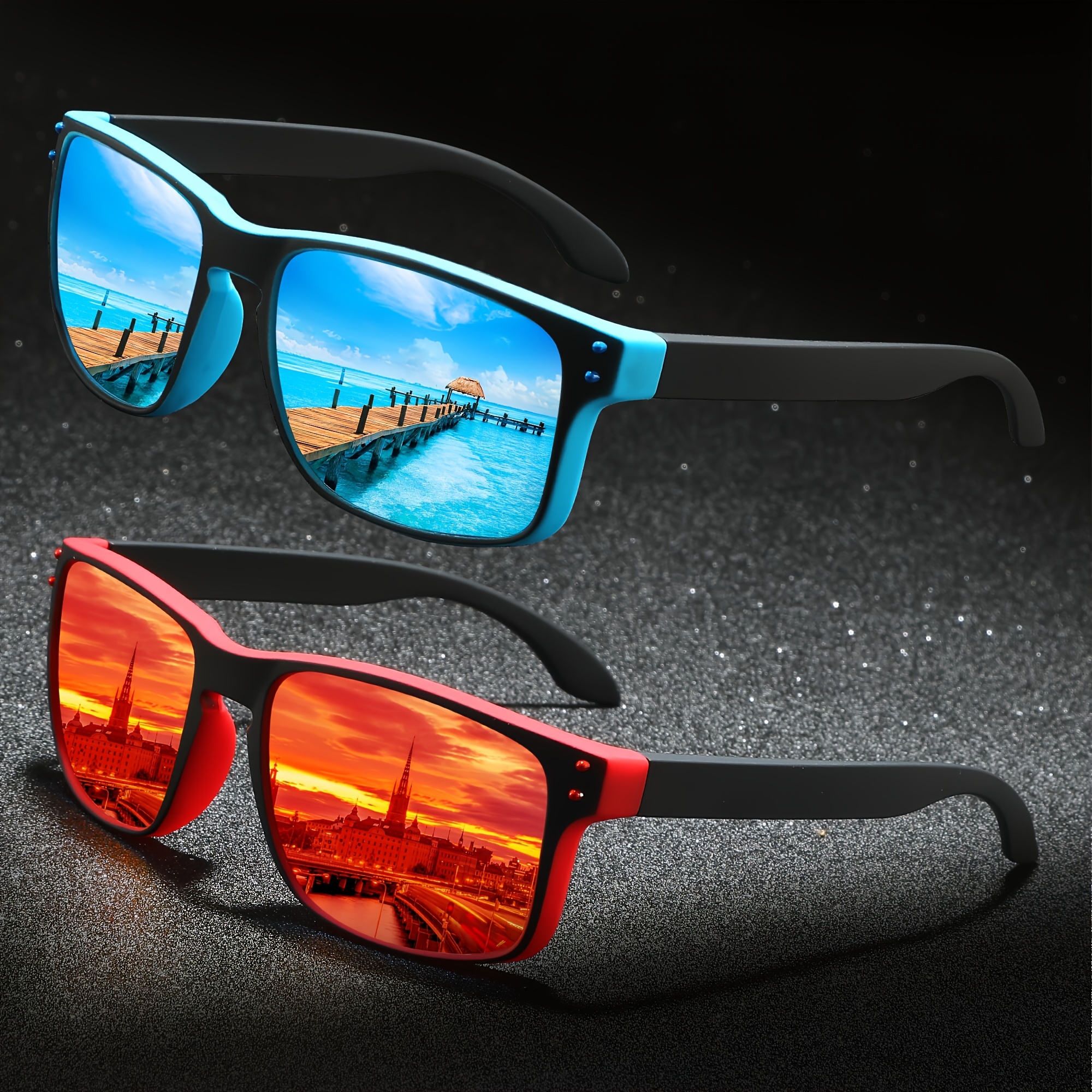 2pcs mens fashion sunglasses protection black - Temu United  display picture 1