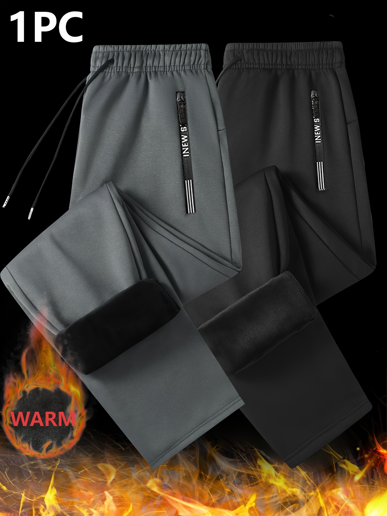 1pc mens winter trousers warm casual long pants adjustable drawstring waistband regular fit for outdoor activities and cold weather winter casual wear fitted trousers zipper detail pants