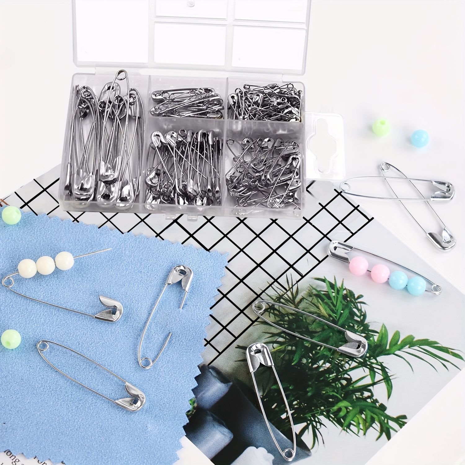 E-shop Ein Set aus 150 Sicherheitsnadeln in 5 verschiedenen Größen, geeignet für Kleidung, Halloween-Kostüm-Nähen, aus Stahl und ideal für Kunst und