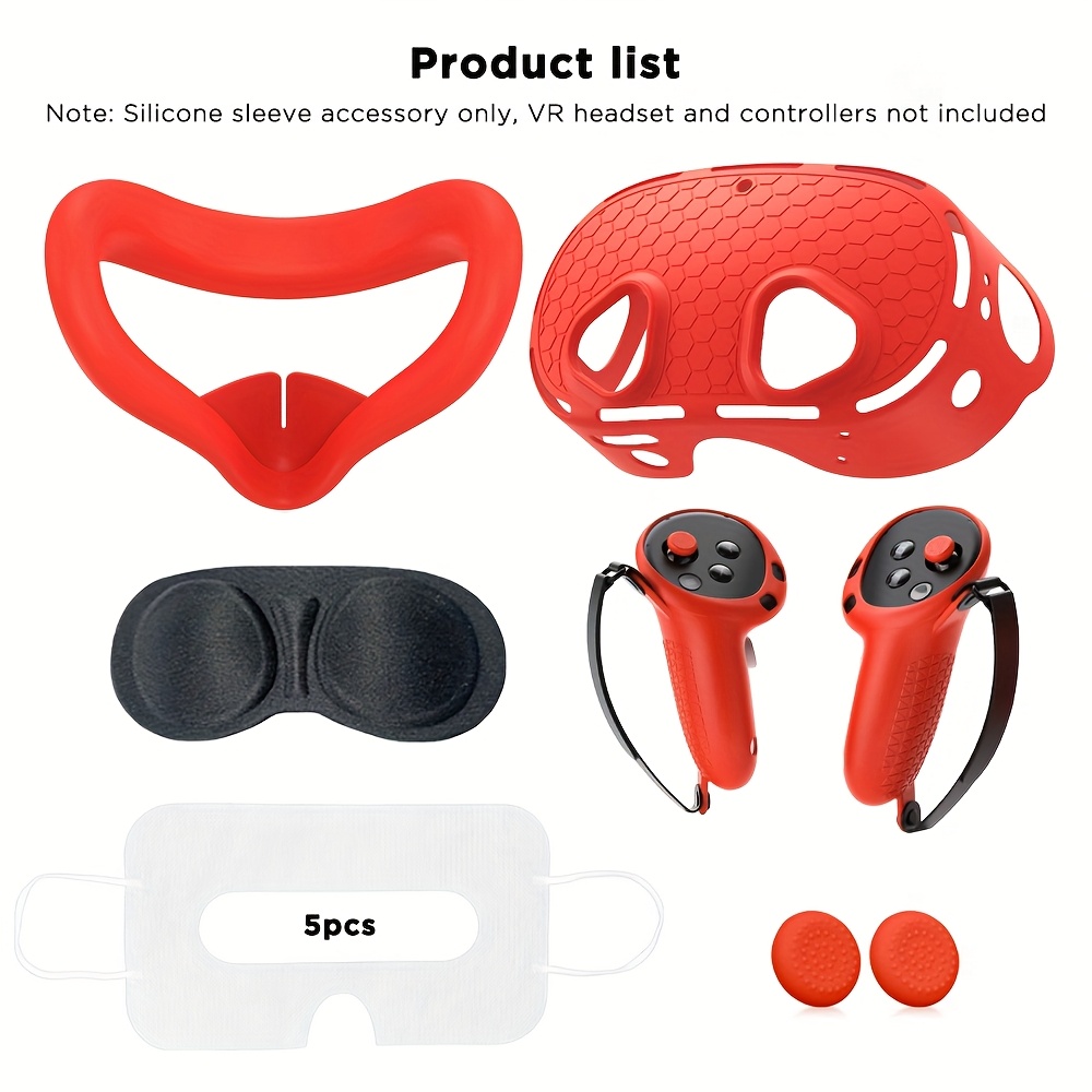 TEMU Vr Accessories Silicone Protective Cover For 3s Vr Headset & Controller Grips Shell Case, Silicone Face Cover & Lens Cap For Oculus Quest 3s