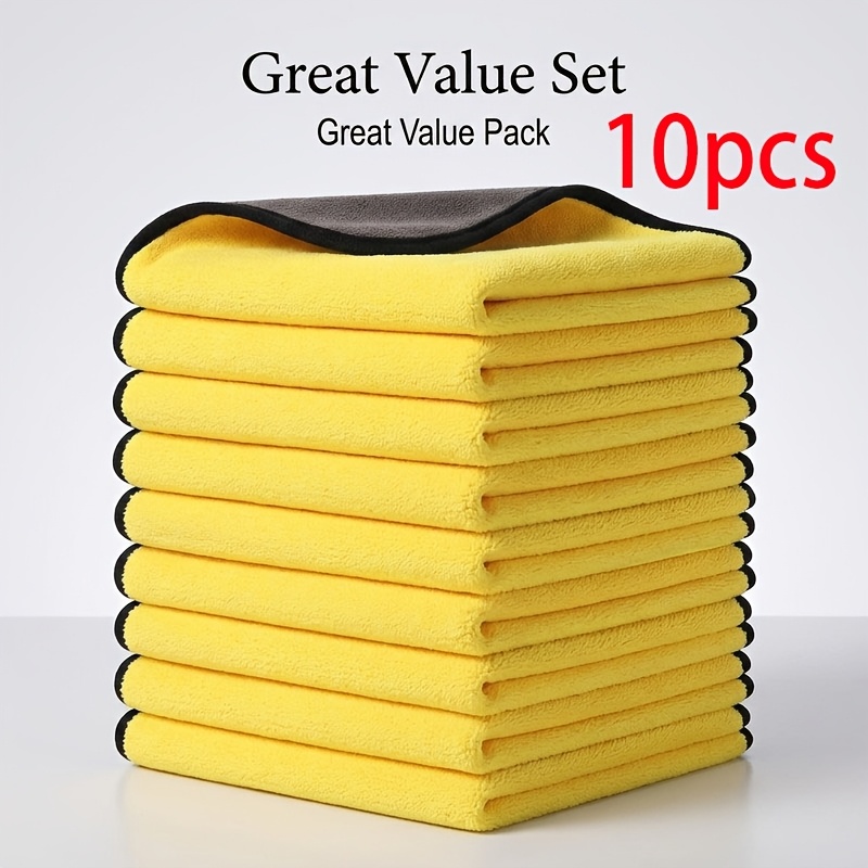 10  microfiber car cleaning cloths super absorbent   quick dry yellow and black towels suitable for cars motorcycles boats home and beauty use car cleaning accessories essential vehicle care item stackable display