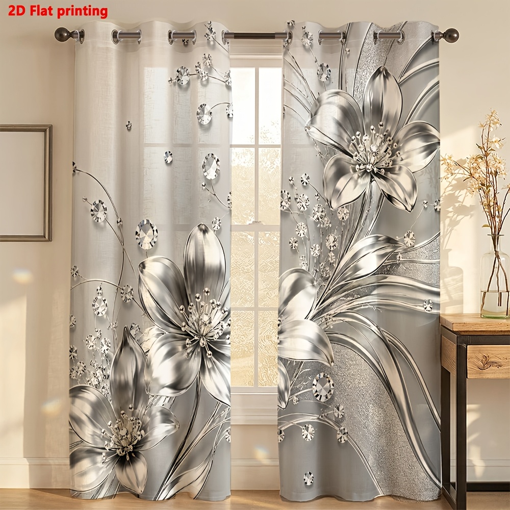 Image of 2d Flat - 2d Flat 2pcs Set Of Curtains With Stunning Floral And For Decor Light Luxury Minimalist European Style, Suitable For Living Rooms, Bedrooms, Study Rooms, And Home Decoration