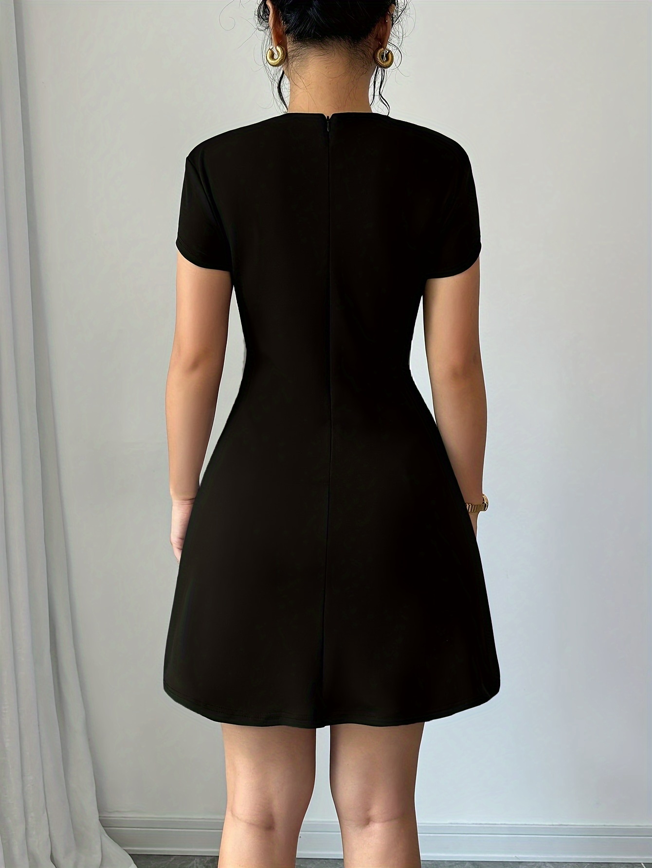 womens elegant short black dress faux pocket stand collar - Temu United  Arab Emirates