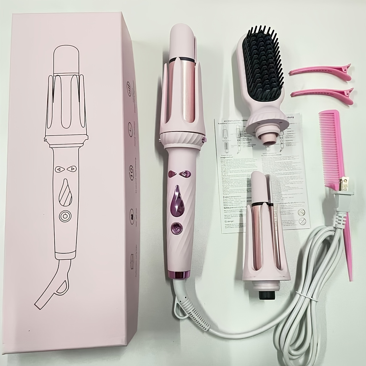 TEMU 3-in-1 Multifunctional Hot Tool, Automatic Curling Iron With 1" 25" Ceramic Barrels And Straightener Brush, 5 Temp Settings, Hair Styler, With 1