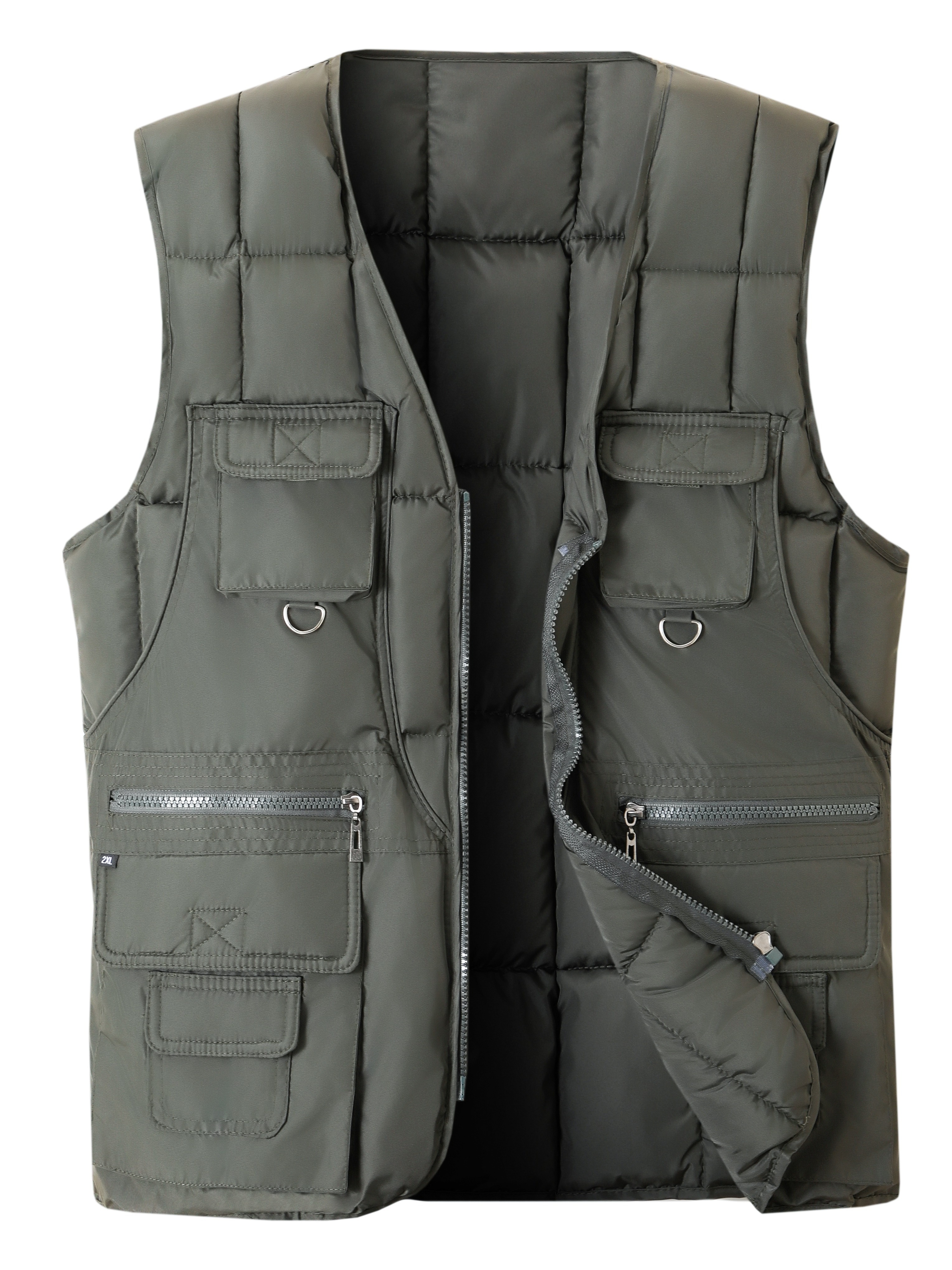 *'S Casual V-Neck Sleeveless Vest, Polyester 100% Multi-Pocket Utility  Jacket, Solid Color, Non-Stretch Fabric, Regular Fit for Fall/Winter  Outdoor