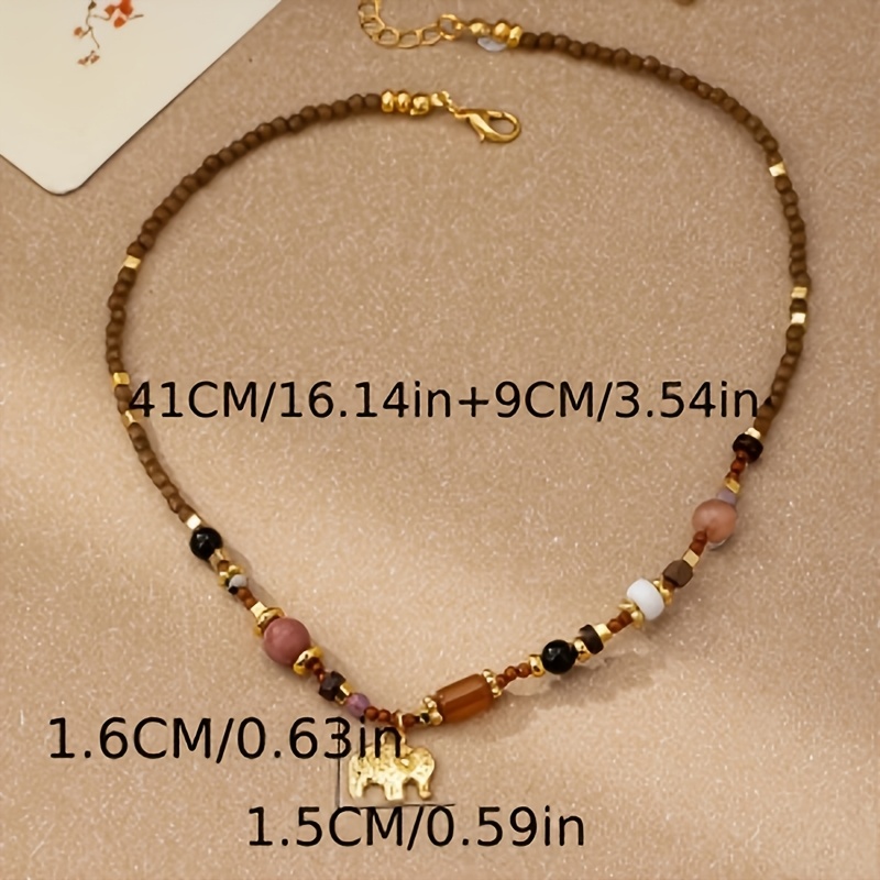 Women's Elegant Retro Bead Golden Elephant Necklace