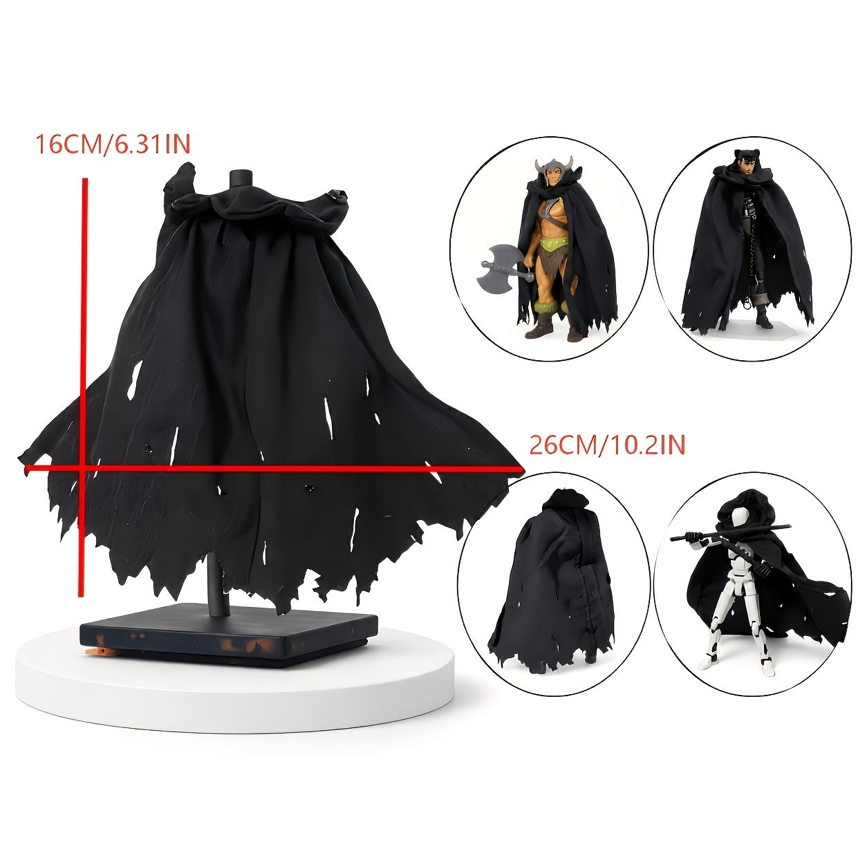 TEMU 2 pièces Cape Vêtements, Décoration Cape, Noir, Convient aux Petits Modèles, Figurines, Etc
