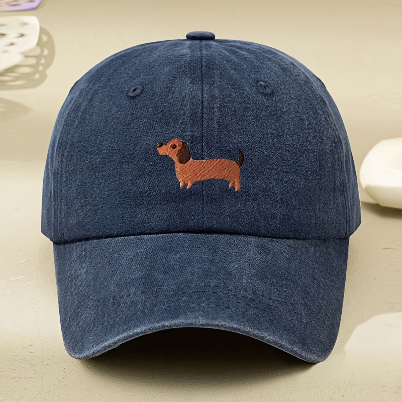 TEMU Casquette de baseball brodée chien teckel lavable, décontractée pour l'extérieur, casquette de baseball brodée fine et délavée pour et l'été,