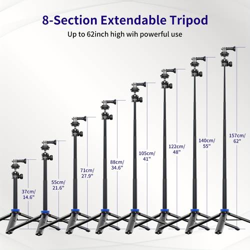selfie stick tripod for gopro action camera 62 extendable tripod stand with 360 ball head 1 4 standard screw outdoor portable lightweight camera tripod for gopro max hero 11 10 6 5 for dji for action camera