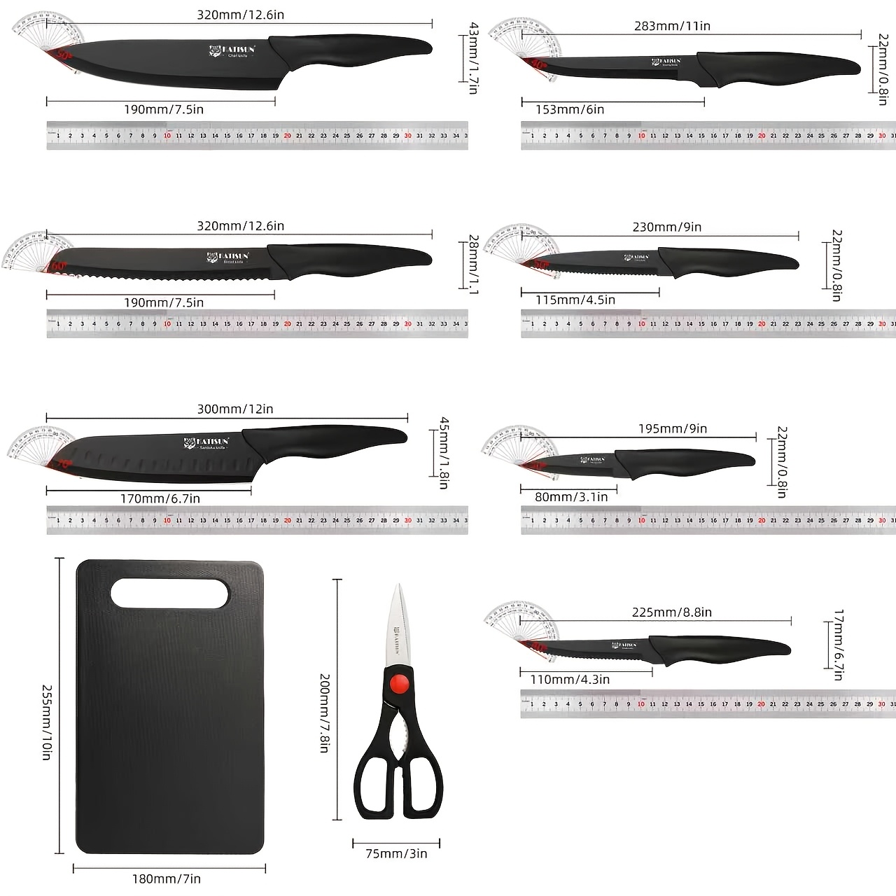 Professional Kitchen Knife Set, 15 pcs Black-Coded With Black Wooden Block, Non-Slip ABS Handle Chef's Knife Plastic Cutting Board And Kitchen Shears, Ideal For Home And Restaurant Use, The Perfect Gift For Thanksgiving Christmas And New Year 5 Professional Kitchen Knife Set, 15 pcs Black-Coded With Black Wooden Block, Non-Slip ABS Handle Chef's Knife Plastic Cutting Board And Kitchen Shears, Ideal For Home And Restaurant Use, The Perfect Gift For Thanksgiving Christmas And New Year - Image 5