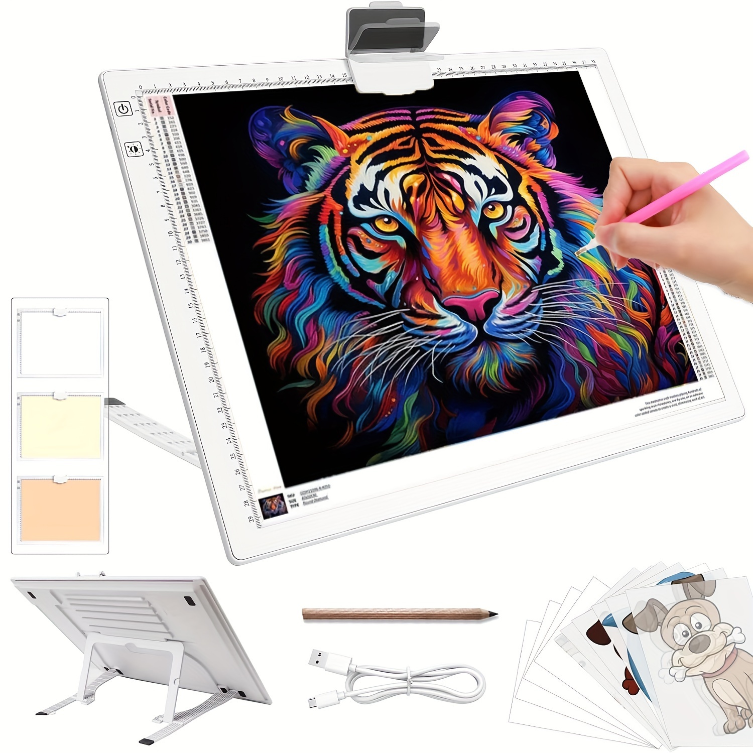 

Wireless Rechargeable A3 Led Light Pad, Light Box For Tracing With Integrated Stand, 3 Light Colors 6 Levels Of Brightness And Stepless Dimming, Light Board For Diamond Painting, Drawing, Artists