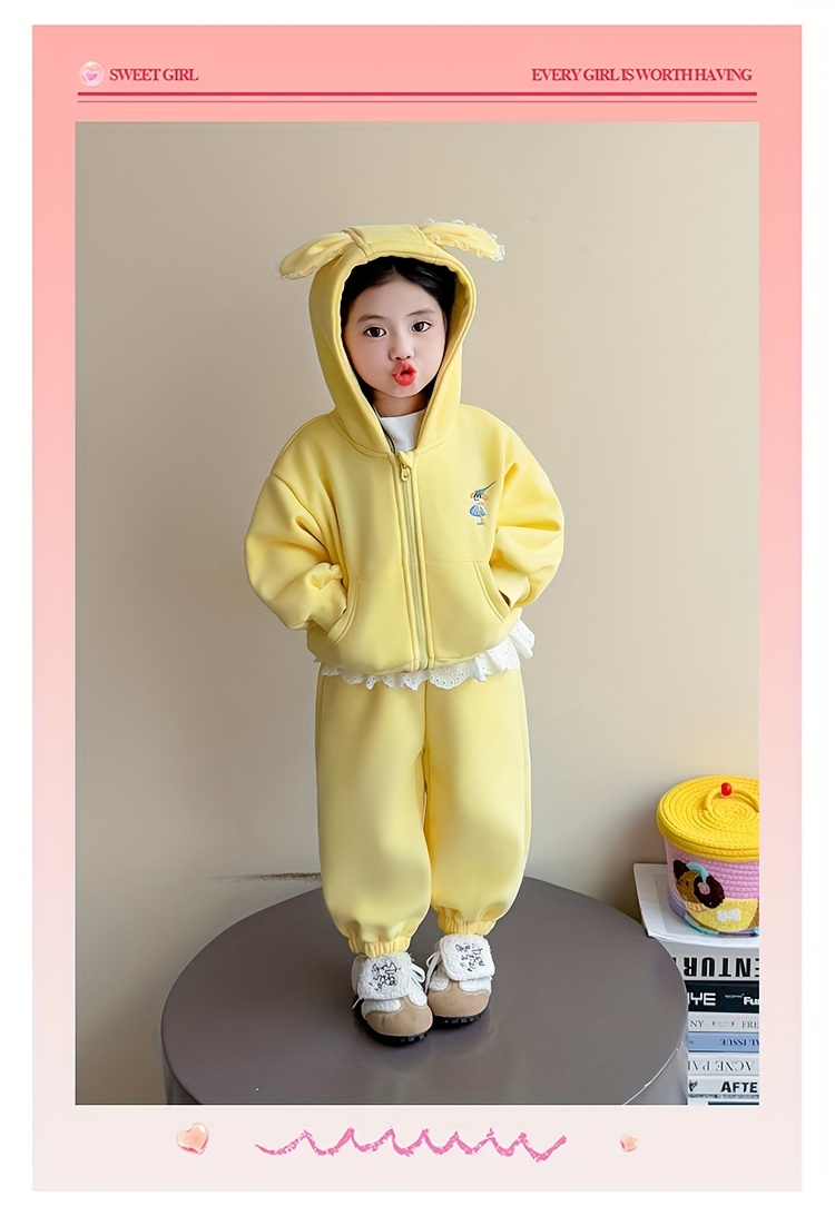 girls cartoon plus velvet thickened hooded sweatshirt trousers suit autumn and winter 2025   trendy baby girl cute cartoon plus velvet casual sports suit two piece suit trendy for outdoor Product details 1