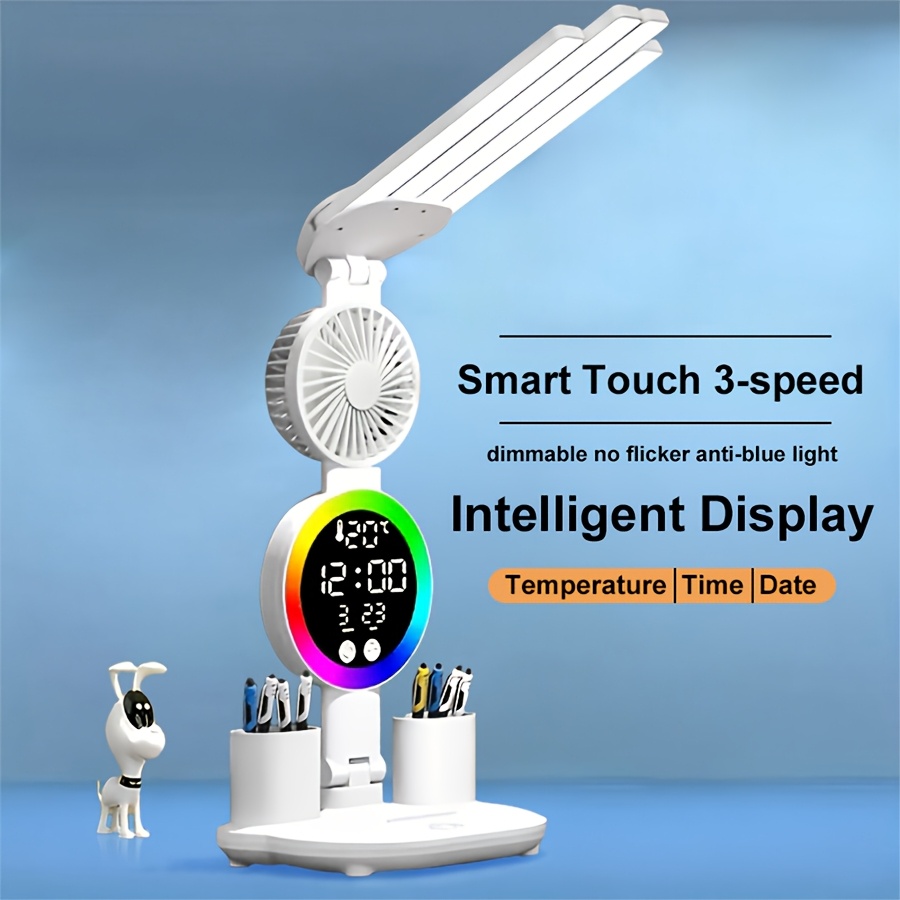 TEMU 2/1 Touch Led Desk Lamp Featuring Usb - Dual Head, Adjustable Brightness And Color Changing Reading Light, Integrated Fan And Night Light, Eye ,