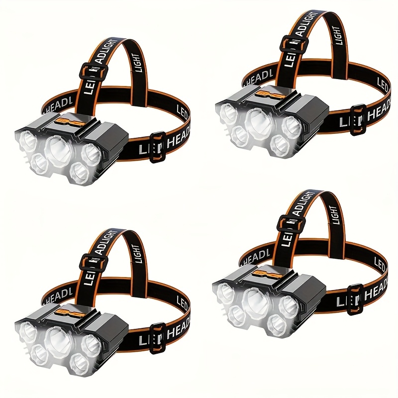 TEMU 4/2/1pc Rechargeable Usb Headlights, 5 Led Beads, 3 Brightness , Suitable For Camping, Hiking, Fishing, Cycling, With Included Charging Cable |
