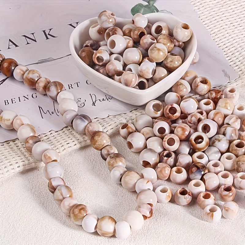 Mixed Large Hole Beads, 200pcs in Beige, Brown, White, Black, Gray
