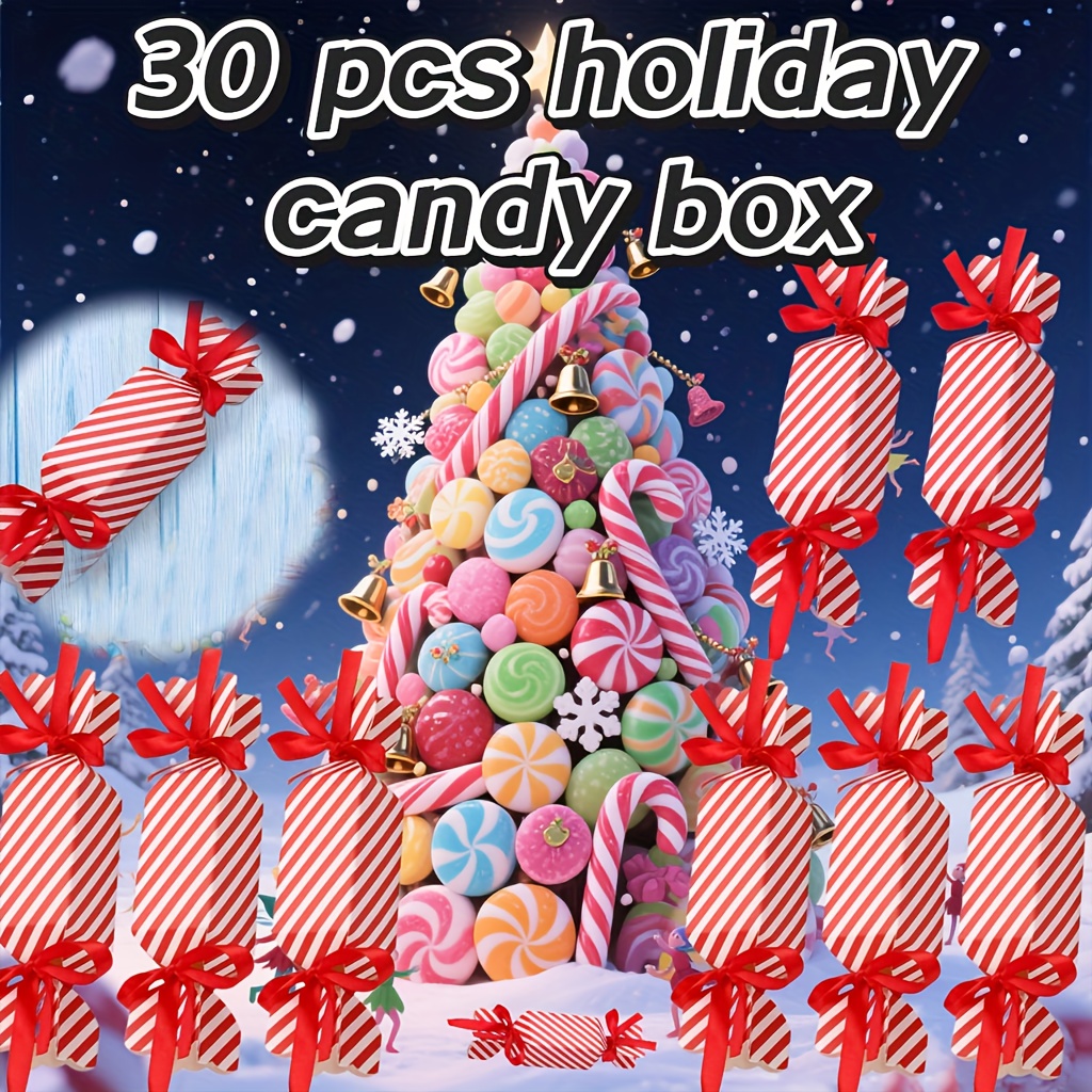 TEMU Gift For Her/him 30pcs Striped Gift Box Set, (10pcs Striped Paper Box   20pcs Red Ribbon) Christmas Gift Box, For Candy, Chocolate, Decorative