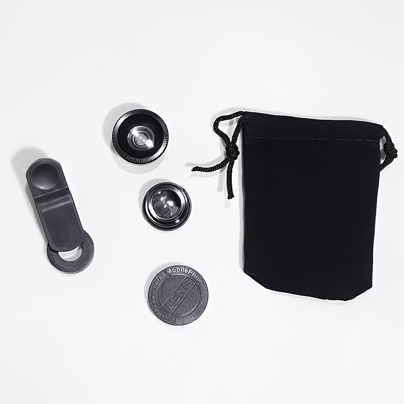 TEMU 1 Set 3-in-1 Phone Fisheye Lens Kit, Wide Angle Macro Clip-on Lens With Storage Bag, Selfie Tool