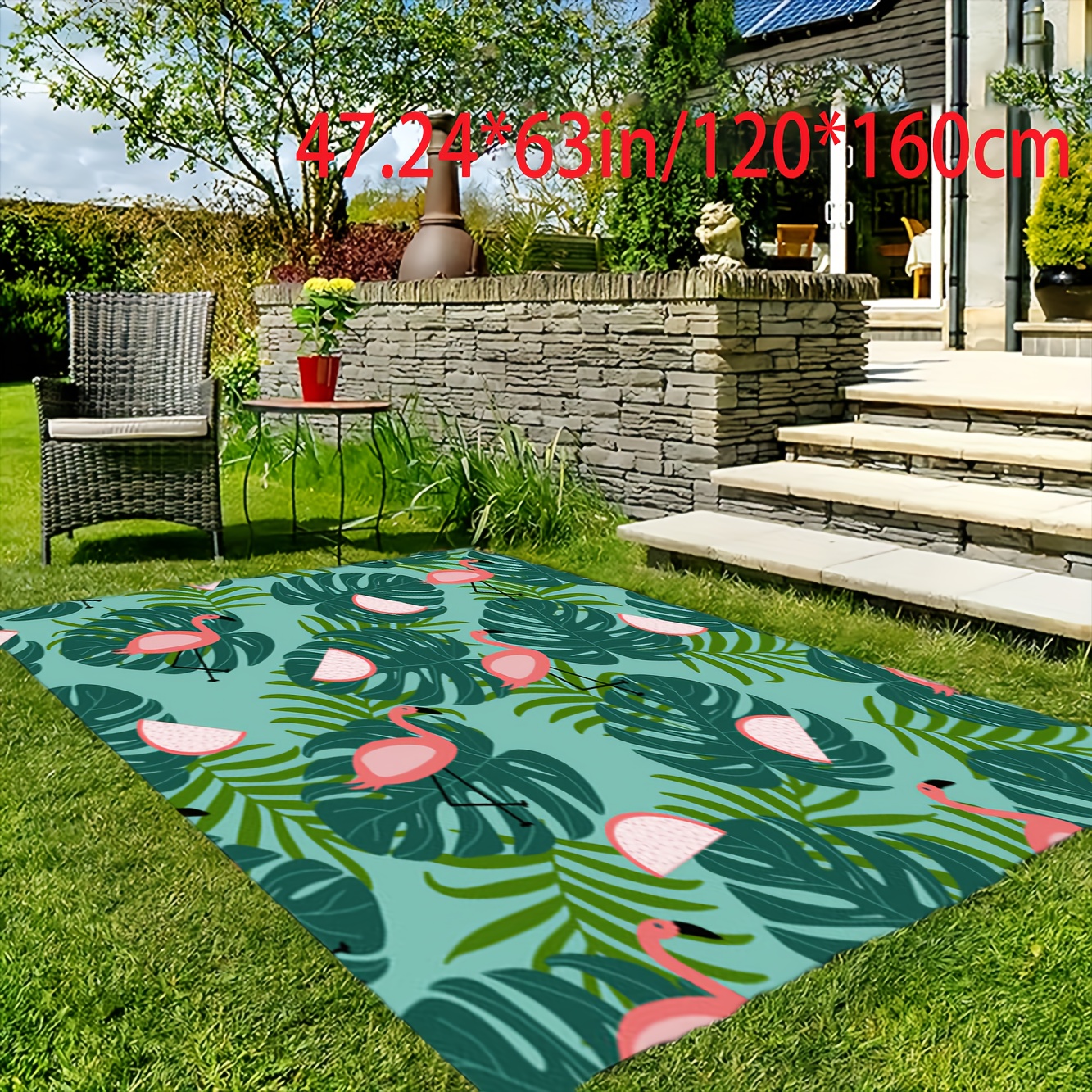 Kunstkaschmir + */m + rutschfeste Stoffrckseite + 12mm, exquisites  Blumen-Bltter-Flamingo-Muster * Kongresshalle, Festival-Karneval,  gewerbliche rutschfeste Matte * Outdoor-Camping, weich bequem, ...